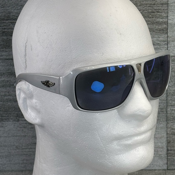 Biker Wrap Around Prism Mirrored Wrap Around Frame Sunglasses Flames Iron Cross - Picture 2 of 16